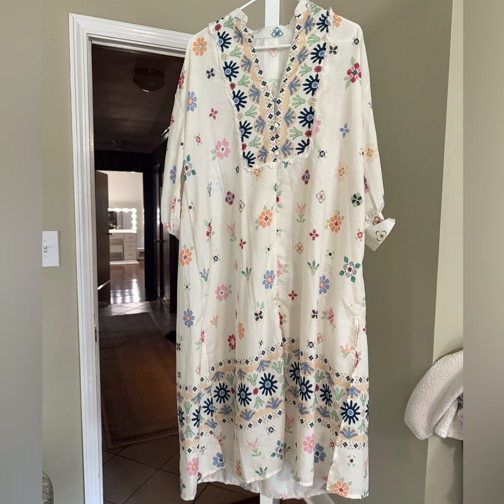 Floral Embroidered Cream Dress